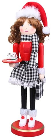 Huvqianu Decoración navideña de cascanueces para mujer, estatua tradicional de marionetas, figura femenina, juguete de invierno para decoración del hogar