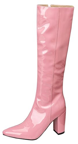 Lroey Reoly Damen Hohen Blockabsatz Kniehohe Stiefel Pointed Toe Party Cx847, Gr 32-46