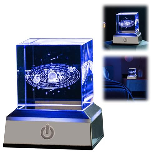 3D Quadrat Sonnensystem Kristallkugel, Astronomie LED Lampe mit 6 Beleuchtungsmodi für Home Dekoration, Planeten Kristallkugel mit Led Nachtlicht Basis, Solar System Crystal Ball für Astronomie Liebha