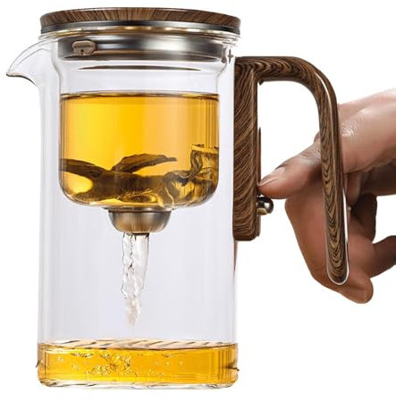 Enchanti Tea Pot, Enchantipot Magic Tea Po, Water Separation Glass Teapot With Wooden Handle, Press Control Magic Tea Pot, Enchantipot Magic Pot