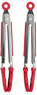 Zenker Christmas Mini Silicone Tongs, Set of Two Kitchen Tongs, Push Pull Locking Mechanism, Stainless Steel Handle with Rubber Silicone Grip, Function Head Xmas Gloves, Red, 20.6x4.5x2.6cm