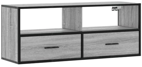 vidaXL TV Cabinet Stand/Media Unit - Brown Oak Engineered Wood, Metal, Wall-Mounted Design - 100x31x39.5cm for Living Room, Office, Bedroom