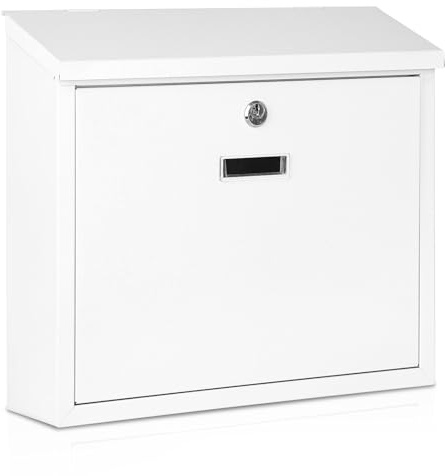 xydled Mail Boxes with Key Lock,Locking Mailbox Wall Mounted,Security Metal Mailbox Drop Box, Modern Large Capacity,Steel Cover Metal Postbox for House Home Outside, White, 14.2''x12.6''x4''
