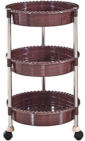 Trolley 3 Tier Mobile Beauty Cart with Movable Hand Trucks Storage for Hair Styling Dual Use Spa Rolling Kitchen Cart with Styling Tray