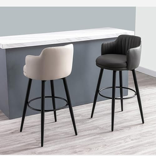 Juego de 2 taburetes de bar modernos con altura de mostrador, tapizados giratorios de 360° con respaldo y patas de metal, elegante piel sintética para encimera de cocina o restaurante, color caqui