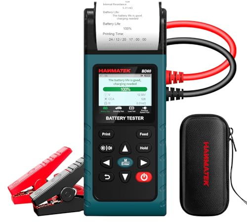 HANMATEK BD60 12V/24V Car Battery Tester with Built-in Printer, 100-2000 CCA Load Tester Automotive Alternator Tester Digital Auto Battery Analyzer Charging Cranking System Tester for Car Truck