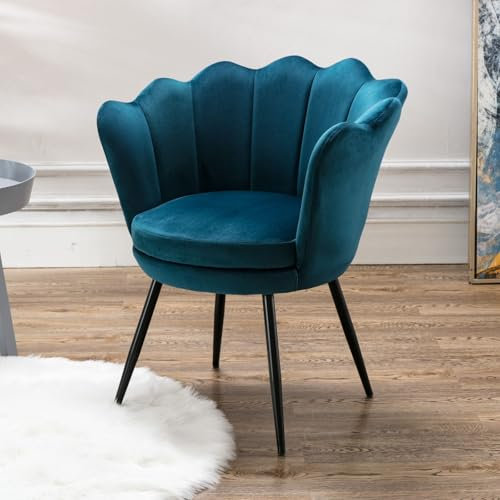Ya-Home Sessel Wohnzimmer aus Samt, Schminktischstuhl mit Schwarze Stuhlbeine Gepolsterter Blumenform Loungesessel Relaxsessel für Wohn/Schlafzimmer, Teal