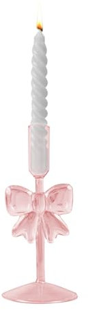 Deko Wohnzimmer Schleife Kerzenständer, Vintage Rosa Kerzenhalter Stabkerze aus Glas, Frühlingsdeko Tisch Kerzenleuchter, Schleife Kerzen Ständer für Party, Hochzeit, Geburtstag, Balkon Deko (Klein)