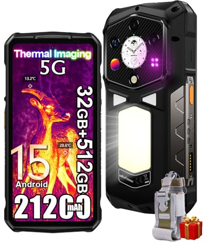 Ulefone Armor 29 Pro Thermal 5G Outdoor Handy AI Smartphone mit Wärmebildkamera, 32GB+512GB/2TB Android 15 Baustellenhandy, AMOLED Display 6.67” FHD+, 21200mAh/120W, 64MP+50MP, 1000LM Lampe, WiFi 6E