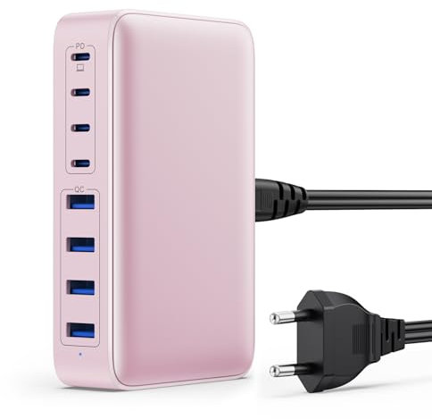 105W USB C Ladegerät, GaN III 8-Port Schnellladegerät PPS PD 65W Laptop Ladegerät Adapter C Schnellladestation mit USB-A, Netzteil Charger für MacBook, iPhone, ipad, SteamDeck,Smartphones-Pink