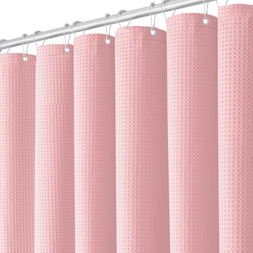 BTTN Rideau de douche gaufré rose 180 x 180 cm, anti-moisissure, tissu lourd, imperméable, avec 12 crochets, moderne, lavable, ourlet lesté, décoratif, pour salle de bain