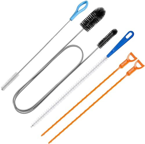 5-in-1 Drain Unblocker Tool Kit｜Sink Unblocker ｜Flexible Pipe Cleaner Brush & 2 Sizes sink unclogging brush & Hair Remover｜Multi-Scene Use for Kitchen Sink, Bathtub, Pet Shower & Car Drains (Blue)