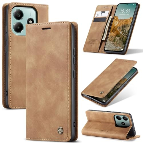 Azororo Handyhülle für Xiaomi Redmi Note 14 5G Hülle Premium Lederhülle Flip Case Magnet Tascher Kartenfach Standfunktion Klapphülle Schutzhülle für Redmi Note 14 5G, Braun
