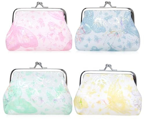 Oyachic 4PCS Mini Porte Monnaie Cuir Petit Pochette Femme Portefeuille avec Fermoir clic-clac pour Pièces,Coin,Carte, Clés (Jaune)