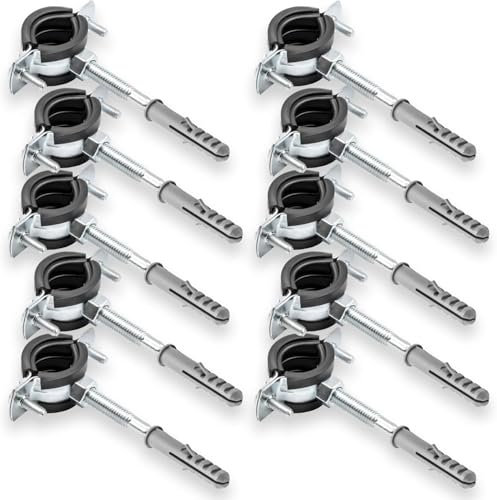 10 x Einfach Rohrschelle + 10 x Dübel + 10 x Stockschraube – Set zur einfachen Rohrbefestigung | Für Sanitär- und Heizungsinstallationen - 2 1/2 75-80 mm