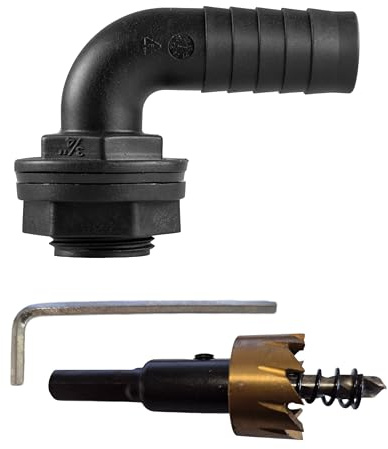 Garden Water Butt/Rain Barrel Overflow Elbow Fitting to Use with 3/4 Pipe,Complete with The Correct Size Drill Bit