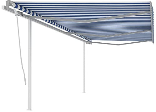 Retractable Articulated Arm Awning for Patio, 6 x 3.5 m, Blue/White, UV Protection, Water-Repellent, with Crank, Robust Aluminium Frame