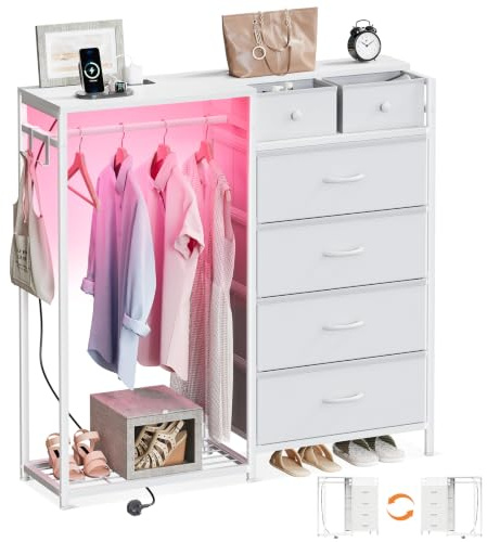 Coleshome Chest of Drawers Bedroom with Hanging Rail, 110x30x106cm, White