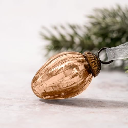 Arthur Cameron – Bauble Set of 6 – Small 1 Crackle Glass Pinecone Ornaments – Hand-Blown Christmas Tree Decorations (Rose)