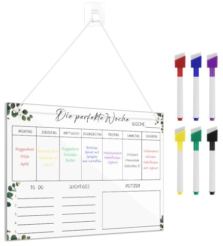 Vicloon Wochenplaner Abwischbar, 30 x 20CM Wochenplaner Acryl, Whiteboard mit 6 Whiteboard-Stift, Abwischbar Familienplaner, Haushaltsplan zum Aufhängen, To Do Liste für Haushalt