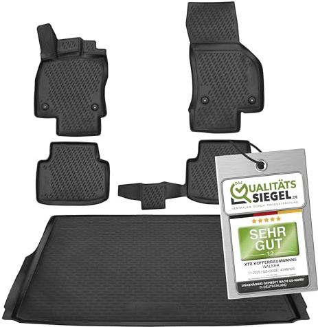 WALSER Kofferraumwanne & Gummi Fussmatten Set für VW Passat B8 Variant/Alltrack B8 Variant (3G5, CB5), 100% passgenaue Auto Fußmatten, Antirutschmatte PKW, Auto Gummimatten, Fussmatten Gummi