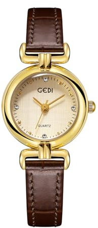 Zeruye Kleine Gold Leder Uhren für Frauen Mode Vintage wasserdichte Armband Armbanduhr für Frauen (Bamboo Gold Brown)