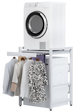Washing Machine Cabinet, Over Washing Machine Storage Unit, with Detachable Countertop, Heavy Duty Laundry Utility Rack Organizer, Tumble Dryer Stand for Laundry Room, Space Saving Solution White