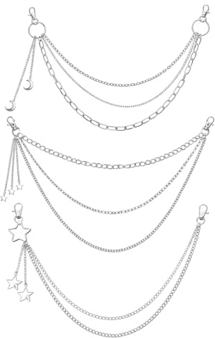 Cobee 3 Stück Hosenkette Kettengürtel, Stern Taillenkette Punk Hose Kette Hosen Kette Hosenkette Silber Y2k Accessoires Gothic Accessoires Für Jeans Hosen Kleid