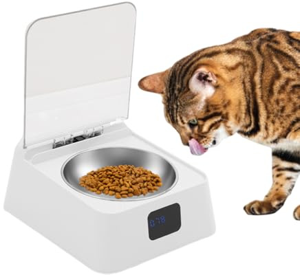 Automatischer Katzenfutterspender,Futterautomat mit digitaler Anzeige, 350ml, Induktionsdeckelöffnung, Automatisierte Futterspender mit Infrarot-Sensor für Katzen und Kleine Hunde