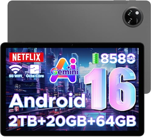 DOOGEE Tab A9+ Android 16 AI Tablet 11 Zoll, Unisoc T7200 Octa-Core 8580mAh Gaming Tablet Android 20GB RAM+64GB ROM(TF 2TB), WiFi5 Tablets PC, 90Hz-1080P, WidevineL1/Face ID/OTG/GPS/Dual Speaker