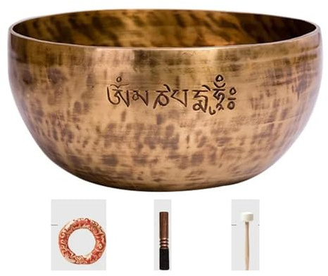 Bol Chantant Tibétain Bol chantant bouddhiste fait main, instrument de percussion professionnel, bols chantants pleine lune, accessoire méditation et yoga(18CM)