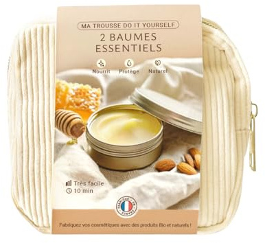 MyCosmetik - Coffret DIY Baume essentiel multi-usage - Kit Cosmétique Maison - Ingrédients naturels et bio - Trousse en velours avec accessoires + recette inclus. Réalisez 2 baumes + 1 recharge