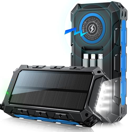 26800mAh Batterie Externe Power Bank:PD30W Charge Rapide Batterie Solaire avec 3 Câble Intégré,7 Sorties & 2 Entrées,USB C Chargeur Rapide Portable avec Lampe de Poche|Affichage LED pour Téléphone