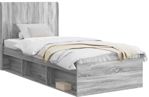 vidaXL Bettgestell mit Stauraum und Kopfteil Grau Sonoma 100 x 200 cm, Moderner Bettgestell, stylische Kopfteil, rechteckiger Stauraum, platzsparende Möbel für Dein Schlafzimmer