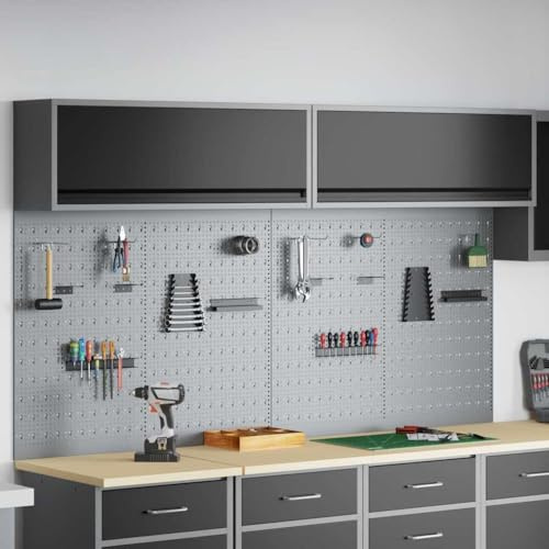 Ordellia Set di 6 armadietti porta attrezzi in acciaio verniciato a polvere, montaggio a parete, 200 x 25 x 115 cm, con pannelli forati, scaffali in metallo, per officina, garage, interni, portata 80