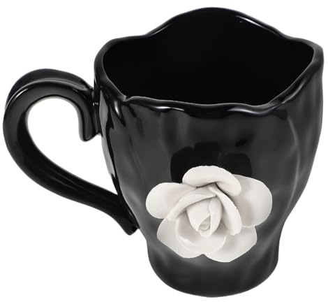 Holibanna Mug en Céramique Noir Design Unique et Artisanat Raffiné à Grosse Capacité avec Motif Fleur Vintage, Tasse à Café Élégante et Solide pour Maison ou Bureau