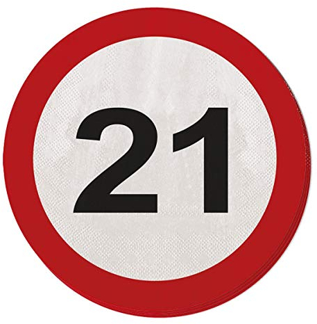 Folat 28321 Party Servietten Verkehrsschild (1 x 20 STK.)-Zahl 21