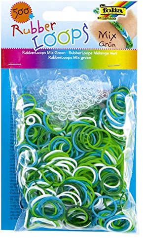 folia 331594 - Rubber Loops Mix, 500 Gummibänder, inklusive 25 stück - Clips und 1 Häkelnadel, grün