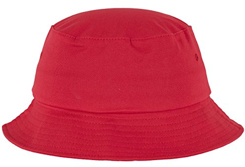 Flexfit Cotton Twill Bucket Hat - Unisex Anglerhut für Damen und Herren, einfarbig, mit patentiertem Flexfit Band, Farbe Rot, one size