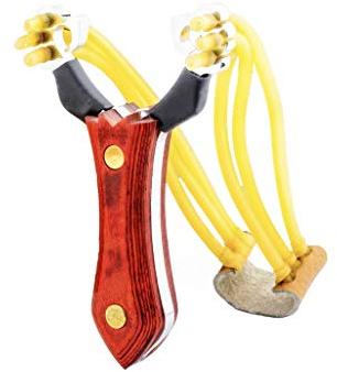 Oramics Steinschleuder aus Stahl Sportschleuder mit Holzgriff - Outdoor Sport Jagd Wettkampf Slingshot Schleuder Katapult für Erwachsene - Zwille Katschi mit 3-fachem Gummiband (Steinschleuder)