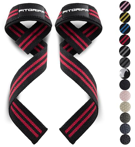 Fitgriff® Zughilfen (gepolstert) für Krafttraining, Bodybuilding, Fitness - Kreuzheben Gurte - Lifting Straps - für Frauen und Männer (Black/Red)