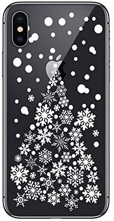 iPhone XS Hülle Weihnachten, iPhone X Hülle Silikon Christmas Transparent Schutzhülle für 5.8 iPhone X iPhone XS Ultra Dünn Gummi Weich TPU Stoßfest HandyHülle süß Weiß Weihnachtsbaum Schneeflocke