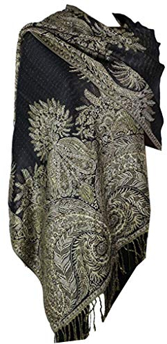 Silver Fever Schal / Stola, Pashmina-Stil, Design mit Paisley-Muster und fernöstlichen Motiven, Jacquard-Gewebe Gr. Einheitsgröße, Black Burgundy