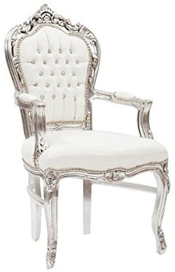 Way Home Store Barock Sessel im französischen Stil Luigi XVI Silber und Kunstleder weiß 68 x 65 x 108 cm