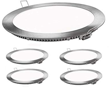Gnetic Glass ONSSI Placa LED de Techo 20W 2000 Lúmenes, Redondo Φ220mm SuperSlim Empotrado Downlight LED Marco Plata Luz Fría 6000k (PACK 5)