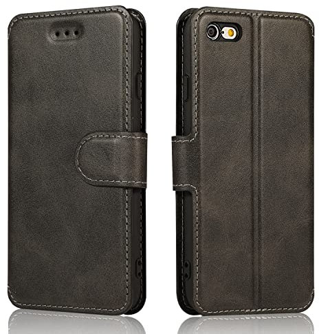 QLTYPRI Case for iPhone 6 iPhone 6S, Premium PU Leather Simple Wallet Case with Card Slots Kickstand Magnetic Closure Shockproof Flip Cover - Black