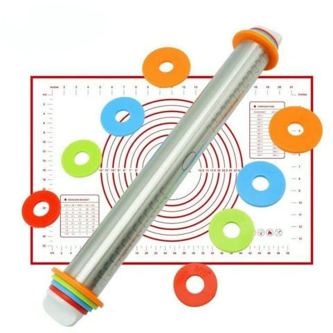 Rouleaux à pâtisserie de taille réglable en acier inoxydable avec guide d’épaisseur pour la cuisson des pizzas, des biscuits