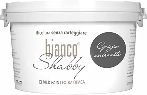 biancoShabby® Chalk Paint 'Grigio Antracite' Peinture à la craie pour meubles et murs, effet vintage, shabby chic, extra mat (2,5 Litres)