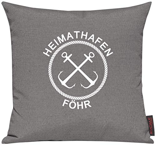 Shirtinstyle Sofakissen Heimathafen Föhr, Kissen, Meer, Heimatort, Stadt, Urlaub, Größe 40 x 40cm, Farbe Grau