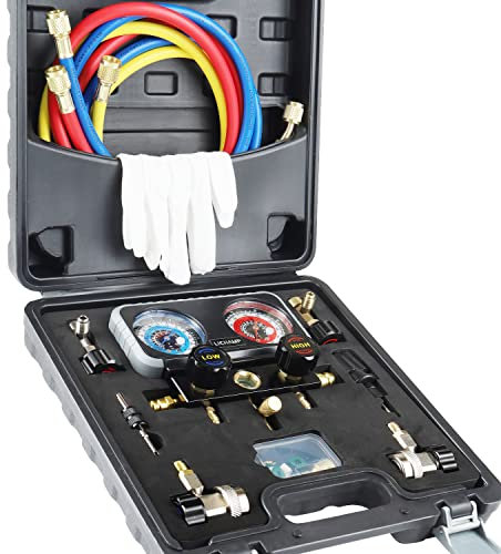 Lichamp R134A AC-Messgerät-Set, Diagnosekrümmer, kompatibel mit R134A R12 R22 R502 Kältemitteln, funktioniert auf Freon Laden und Evakuieren